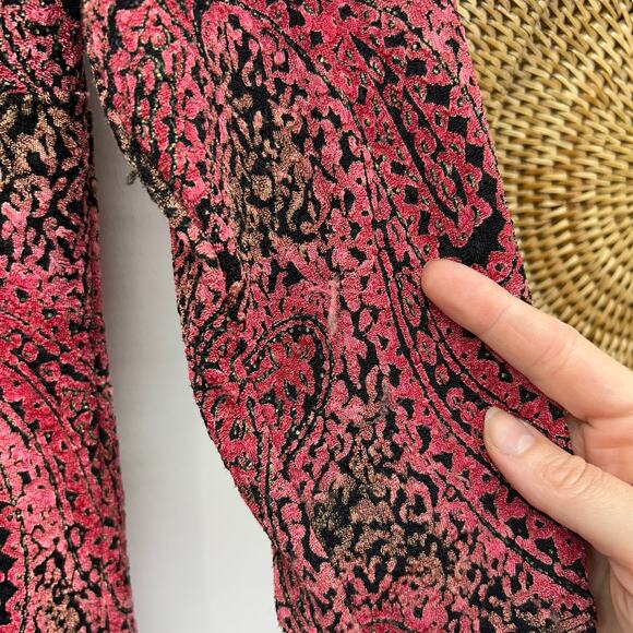 Vintage Y2K 2000s Pink Black VNeck Paisley Lace Trim 3/4 Sleeve Knit Top Blouse - Picture 6 of 6